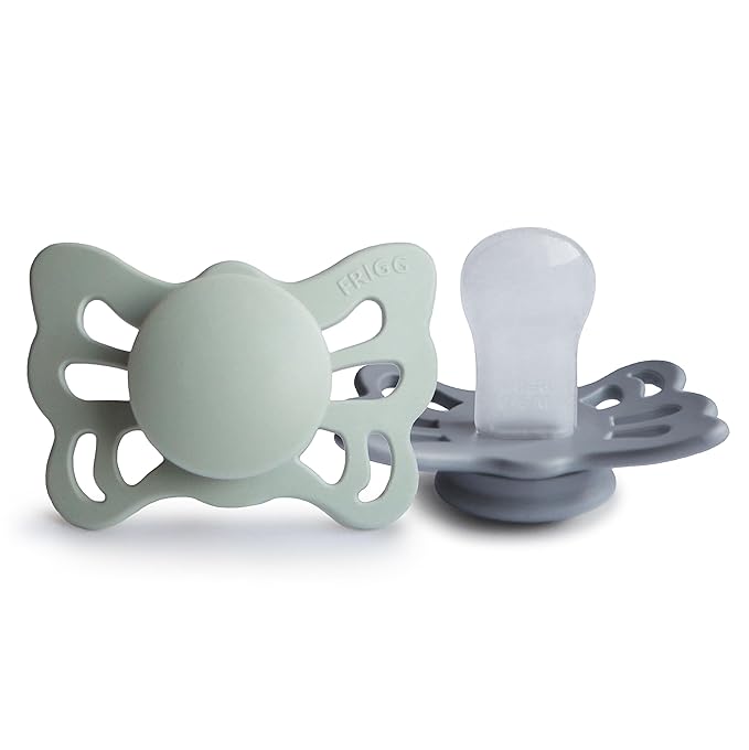FRIGG Butterfly Anatomical SilkySoft Silicone Baby Pacifier | Made in Denmark | BPA-Free (Sage/Great Gray 0-6 Months)