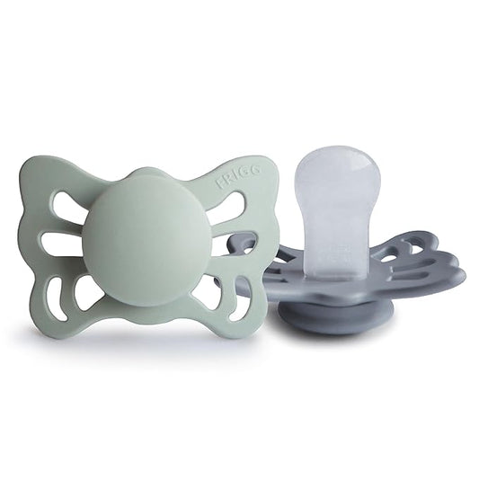 FRIGG Butterfly Anatomical SilkySoft Silicone Baby Pacifier | Made in Denmark | BPA-Free (Sage/Great Gray 0-6 Months)