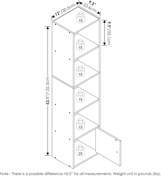 Furinno Luder Shelf Bookcase with 1 Door Storage Cabinet, White