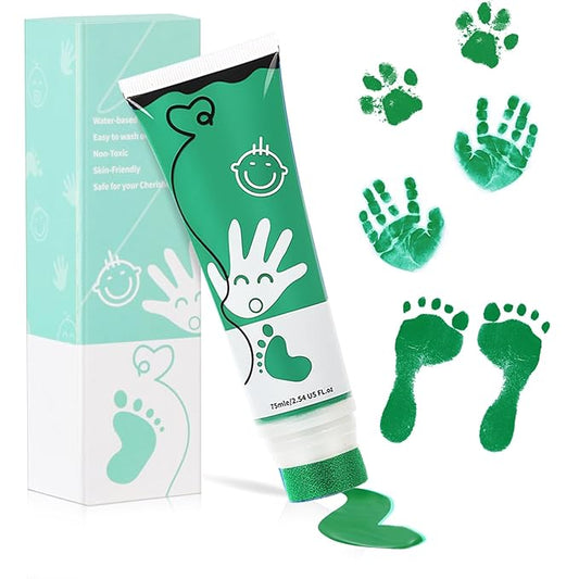 75ml Green Baby Hand and Footprint Ink Kit, Baby Handprint Footprint Paint for Newborn Keepsake, Dog Cat Paw Print Kit, Washable, Non Toxic Acid-Free, Safe Gentle for Ideal New Mom Gifts