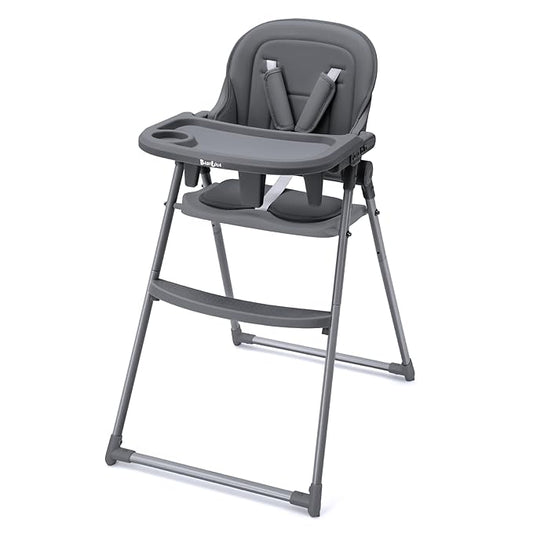 Foldable High Chair, High Chairs for Babies and Toddlers, Dining Chairs and Eating Chair with Adjustable Tray and 5 Point Harness for Infant, Gray