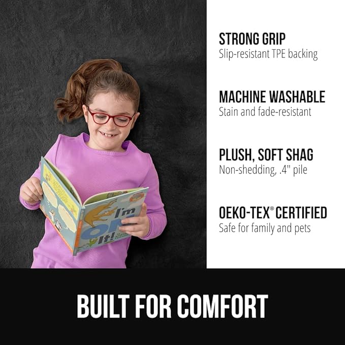 GORILLA GRIP Ultra Soft Washable Area Rug, 6x9, Stain and Slip Resistant Plush Thick Carpet for Bedroom Living Room, No Shed Floor Rugs Pet Friendly, Dorm Essentials, Kids Nursery Home Decor Dark Gray