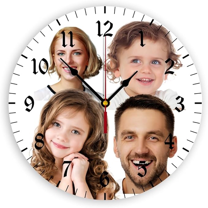 Generic Custom Wall Clock Personalized Clocks with Photo Text Logo Customize Gifts for Kitchen Bathroom Home Family Friends Gifts, 10inch-25cm