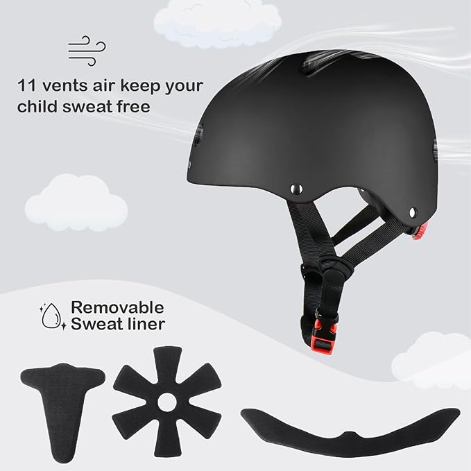 KAMUGO Kids Bike Helmet, Toddler Helmet for Ages 2-8 Boys Girls with Sports Protective Gear Set Knee Elbow Wrist Pads for Skateboard Cycling Scooter Rollerblading