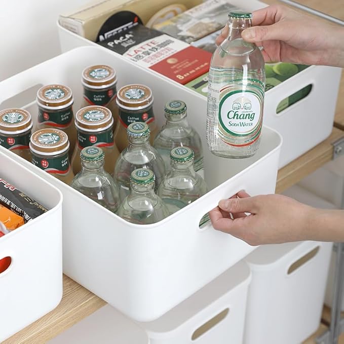 4 pack large plastic White storage bins Baskets, Toy Box Chest with Lids and Handle，Organizer Containers for Baby，Kids,snacks,Nursery，Shelves，Playroom, Bedroom，Office,Closet，home