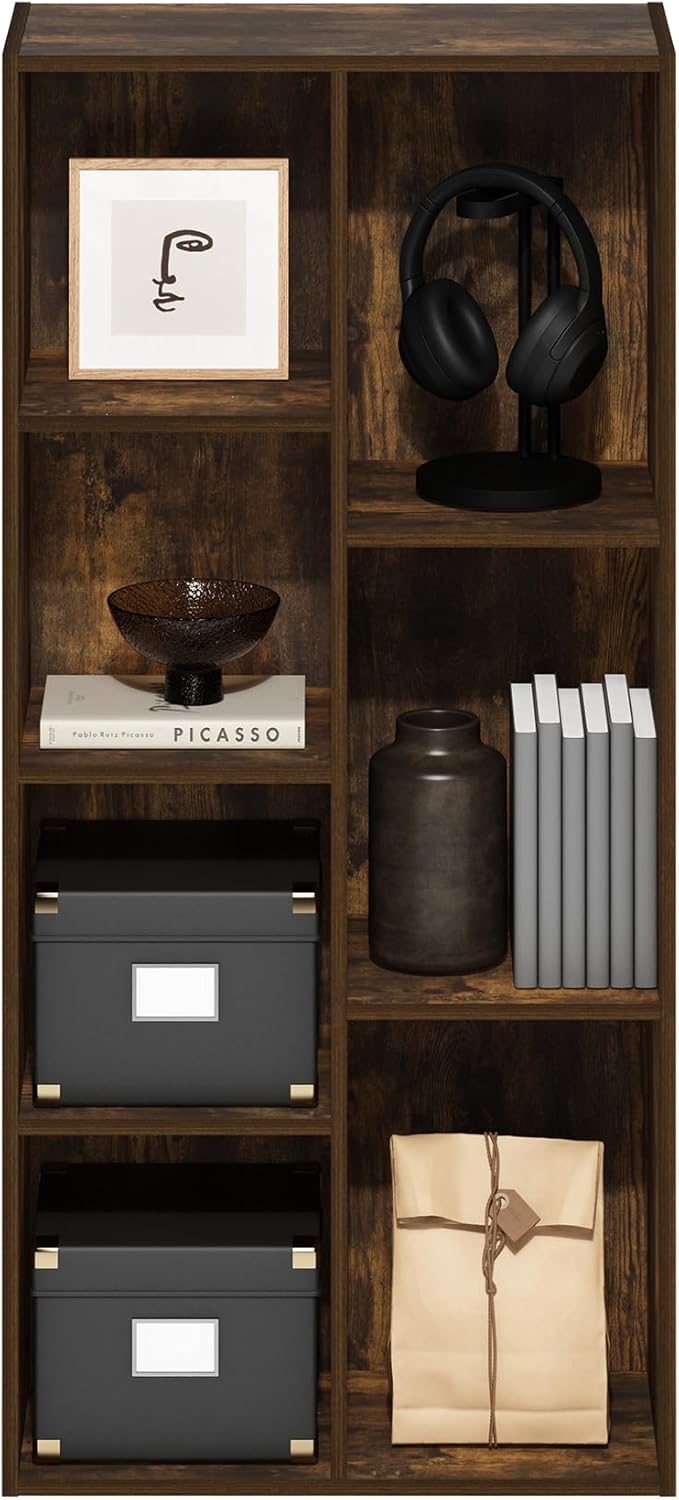 Furinno Luder 7-Cube Open Shelf Bookcase, Bookshelf, Amber Pine