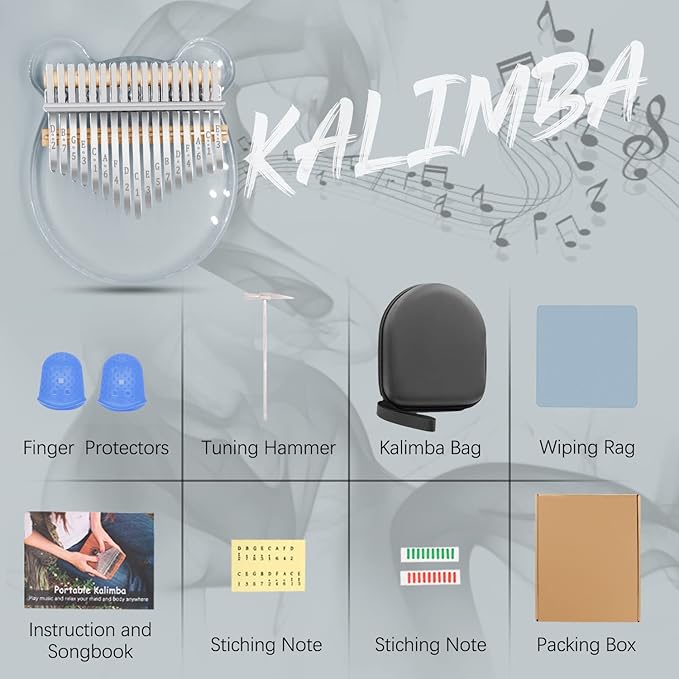 Acrylic Kalimba Thumb Piano,YUNDIE Portable 17 Keys Mbira Crystal Finger Piano, Musical Instruments Birthday Gift for Kid Adult Beginners Professional(Clear) (17 Keys)