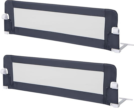 BABY JOY Double Sided Bed Rail Guard, 2 Pack, Extra Long, Swing Down for Convertible Crib, Folding Baby Safety Bedrail for Kids Twin Full Size Queen King Mattress, Rails for Toddlers (Dark Blue, 60")