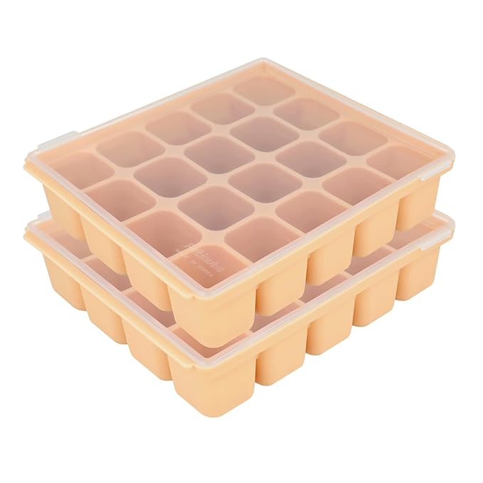 Baby Food Storage Silicone Cubes with Clip-On Lid Freezer Tray Baby Food Soups Purees Ice Safe Design Made in Korea(20cubes 0.8oz, Sand Beige Set of 2)