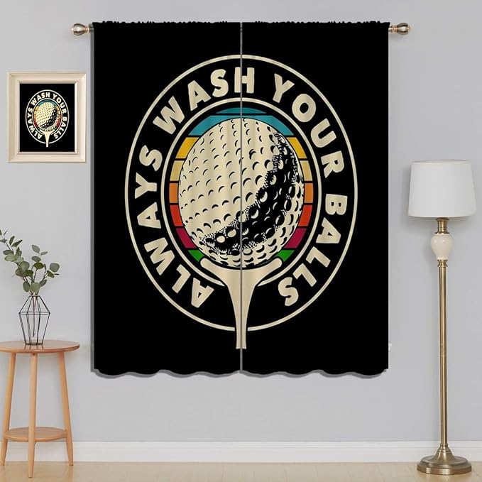 Golf Blackout Curtains for Boy Girl Room Darkening Decor,Sport Theme and White Motto Dark Background Bedroom Living Room Home Rod Pocket Thermal Insulated Window Curtain/Drapes Panel,84x63 Inch…