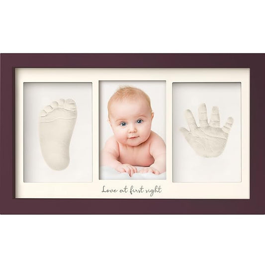 Baby Hand and Footprint Kit - Clay Handprint Keepsake Frame, Newborn Nursery Picture Frame, Personalized New Mom Gifts for Baby Shower & Registry (Auburn)