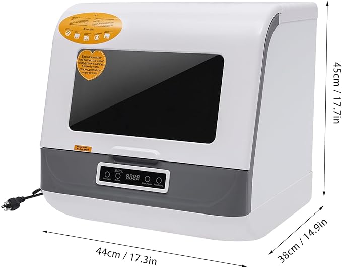 800W Portable Countertop Dishwasher, 110V Automatic Mini Dishwasher Machine with 3 Washing Programs, 360° Rotating Spray Air Drying Function for House Dorm Apartment RV