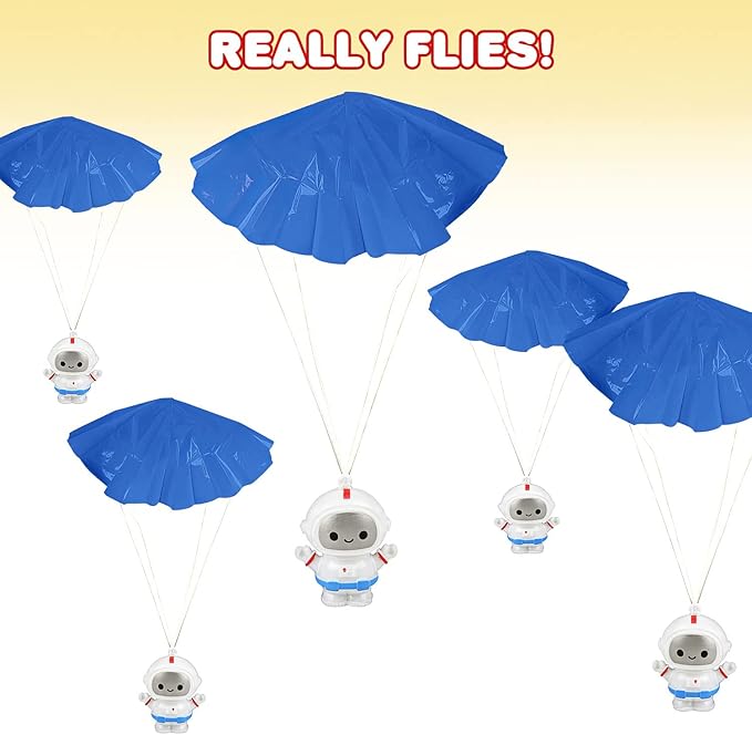 ArtCreativity 24-Pack / 2" Mini Astronaut Paratroopers – Durable Parachute Toys for Kids – Space-Themed Party Favors, Astronaut Piñata Fillers, and Goodie Bag Toys