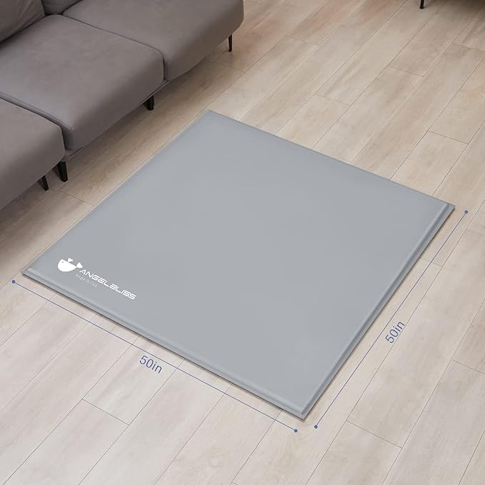 ANGELBLISS Baby Playpen Mat, Self-Inflating Play Mat for Babies and Toddlers, Roll Up & Waterproof Foam Crawling Mat for Floor, Portable Playmat for Babies with Travel Bag Grey (50×50in)