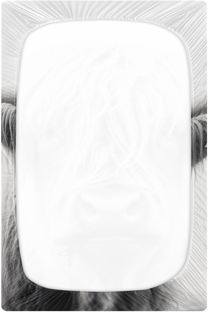 Highland Cow Crib Sheets for Boys and Girls, Fitted Baby Crib Sheets Soft and Breathable Mini Crib Sheets 39 X 27 Inches