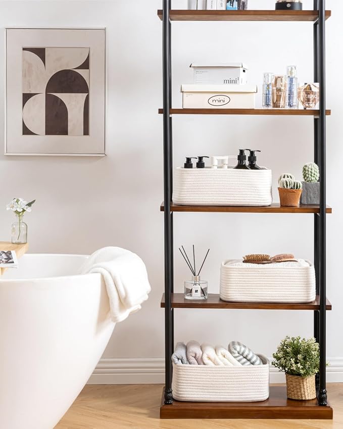 KALLAX Small Woven Basket, 13.5 x 9.5 x 5 Inches, Storage Basket for Organizing, Cute Small Rope Shelf Closet Cube Storage Bins Baskets for Shelves, Dog Toy Gift Baskets Empty, 3 Packs, Off White