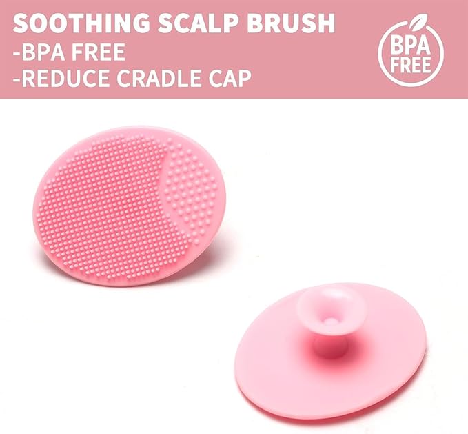 Goat Baby Hair Brush Set, 2pcs Wooden Soft Bristles Brush with Comb and Pink Silicone Bath Brush for Newborns Toddlers Safe Natural Hair Care Kit