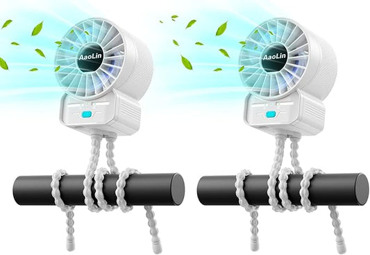 2 Pack Multifunctional Portable Stroller Fan 4 Speed 6600rpm High Speed Usb Rechargeable Personal Mini Handheld Fan Extended Tripod For Desktop Winding Kids Bed Treadmill Bike Golf Cart Outdoor Travel