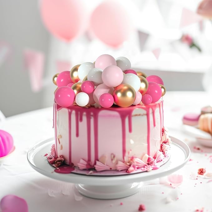 75 Pieces Cake Balls Topper Decorations Foam Cupcake Topper Mini Balloon Cake Topper Balls Cake Picks for Cake Deco Birthday Party Wedding（Rose Pink, Pink, Gold, White）
