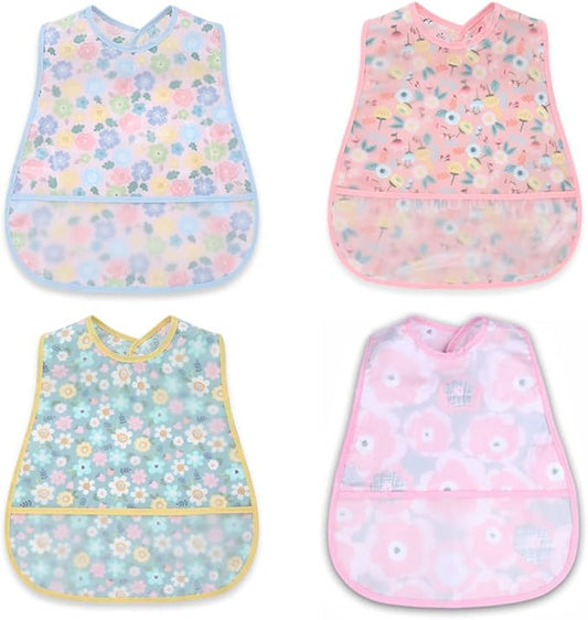 Baby bibs Waterproof Toddler bib - Feeding bib with Pocket for Infant Boy Girl Washable 6-36M