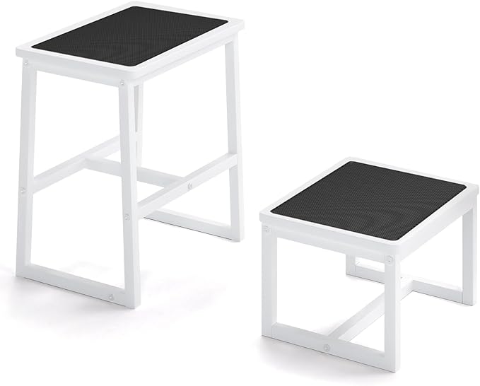 2 Step Stools for Adults Kids, Anti-Slip Sturdy Wooden Foot Stools with 500 Lbs Capacity for High Beds,Closet, Bathroom,Kitchen, Potty Training