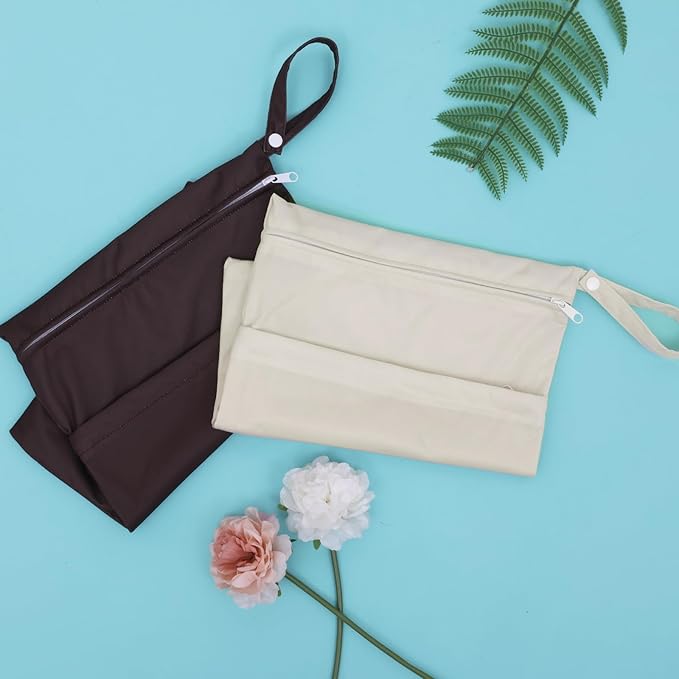 ALVABABY 2pcs Cloth Diaper Wet Dry Bags Waterproof Reusable with Two Zippered Pockets Travel Beach Pool Daycare Soiled Baby Items Yoga Gym Bag for Swimsuits or Wet Clothes 2LM05