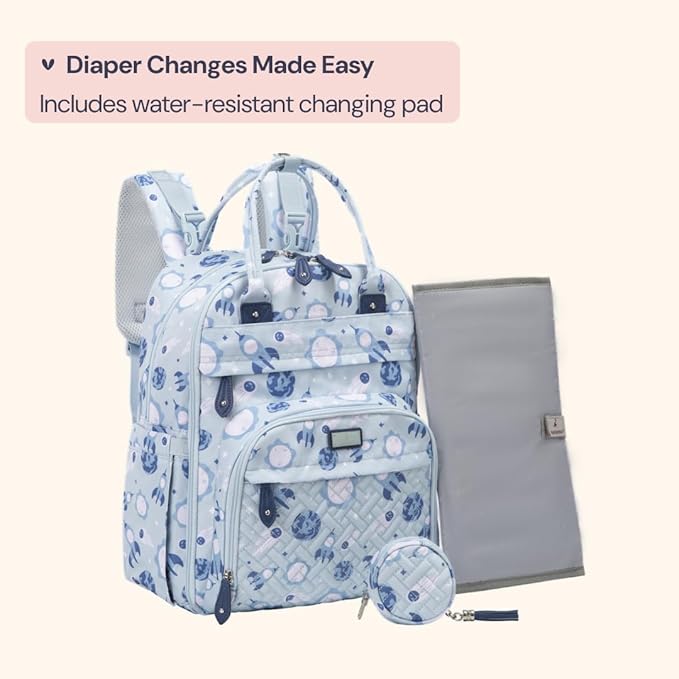 BabbleRoo Diaper Bag Backpack - Baby Essentials Travel Tote - Multi Function Water Resistant Diaper Bag, Travel Essentials Baby Bag with Changing Pad, Stroller Straps & Pacifier Case - Unisex, Cosmic