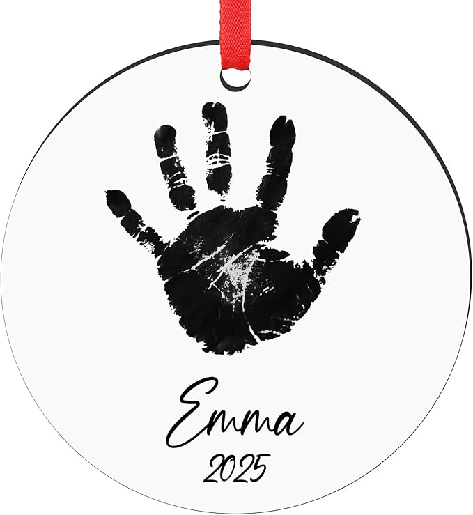 Baby Hand and Footprint Ornament - Baby's Frist Christmas Ornament with Photo, Name, Date - Personalized Baby Gift, Newborn Keepsake, New Mom Gifts