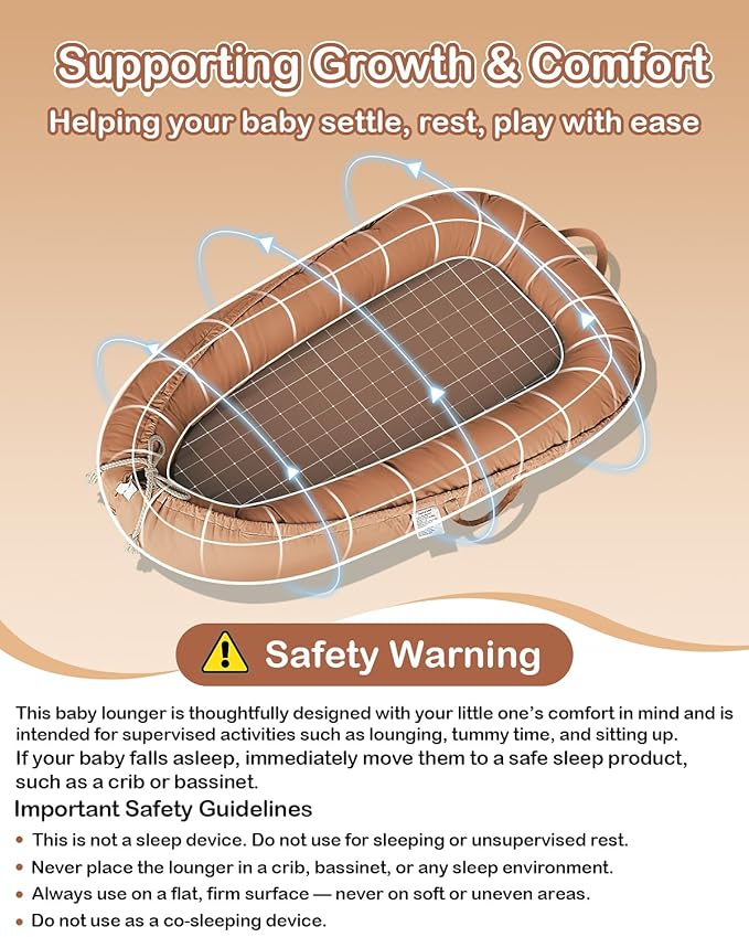Baby Lounger - Infant Lounger for Newborn 0-24 Months, Pure Cotton Breathable Baby Nest Lounger Cover, Newborn Essentials for Baby Boys & Girls, Co Sleeper Portable Baby Bed for Home and Travel