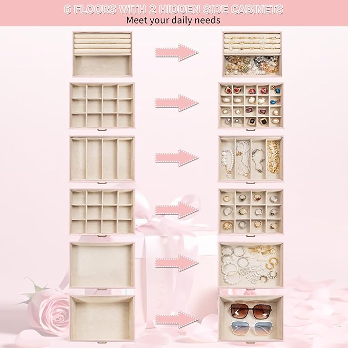 AKOZLIN Huge Jewelry Box Organizer Functional Extra Large Leather Jewelry Storage Case for Women Girls Ring Necklace Earring Bracelet Holder Organizer with Mirror