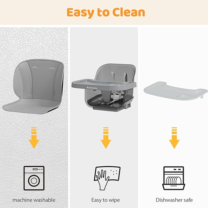 Ezebaby Foldable Wooden High Chairs, 3-in-1 Convertible Baby High Chair, Dining Booster Seat, Toddler Chair, Easy Clean High Chairs for Babies and Toddlers with Large Adjustable Tray- Transparent Gray