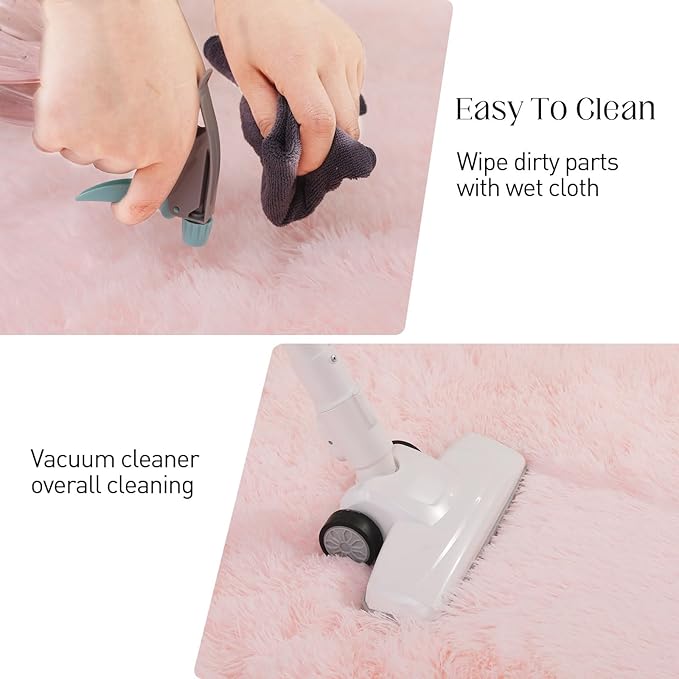 9x12 Pink Fluffy Rug, Ultra Soft Area Rugs for Living Room, Plush Rugs for Bedroom, Non-Slip Indoor Carpet for Nursery, Study Room, Kids Room, Room Decor