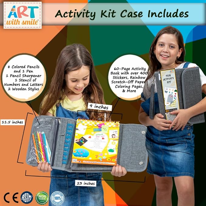 Activity Book for Girls and Boys - Premium Case Includes Large 60-page - 420 Stickers, Rainbow Scratch Papers, Reusable Stickers, Coloring Pencils, Numbers and Letters Stencil - Educational Toys Gift