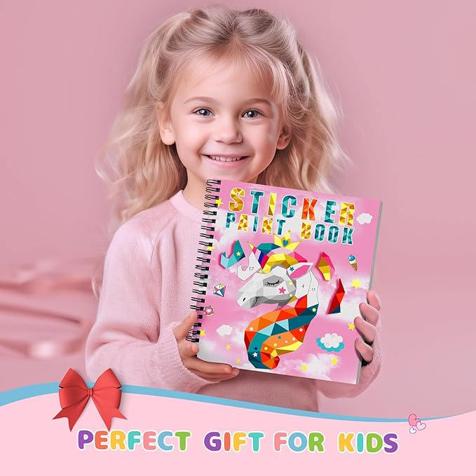 homicozy 3PCS Sticker Paint Books for Kids Ages 4-10,Unicorn Mermaid Animals Designs Paint by Stickers,Sticker by Numbers,Party Birthday Gifts for Girls 4-10,Create 30 Pictures One Stickers at A Time
