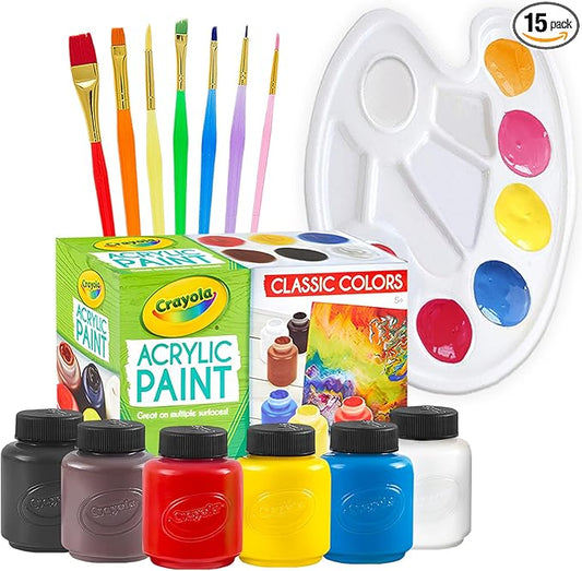 Acrylic Paint Set for Kids Includes 6 Acrylic Paints, Painting Canvas, 7 Paintbrushes, Paint Pallet, Arts and Crafts for Kids Canvas Painting Supplies Bundle
