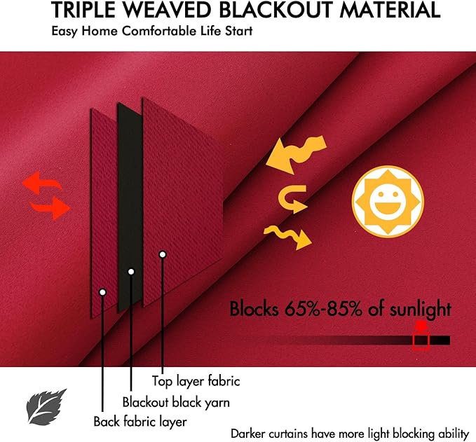 ANRODUO Back Tab Blackout Curtains for Bedroom Living Room, Rod Pocket Pinch Pleated Thermal Insulated Room Darkening Curtains 84 Inches Long 2 Panels, Red, 42 x 84 Inch