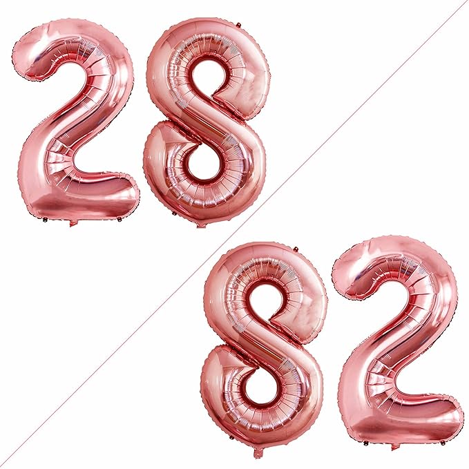 GOER Number 28 Balloons for 28th Birthday Party Decorations,42 Inch Jumbo Foil Helium 82 Balloons for 82nd Birthday Party Decoration (Rose Gold)