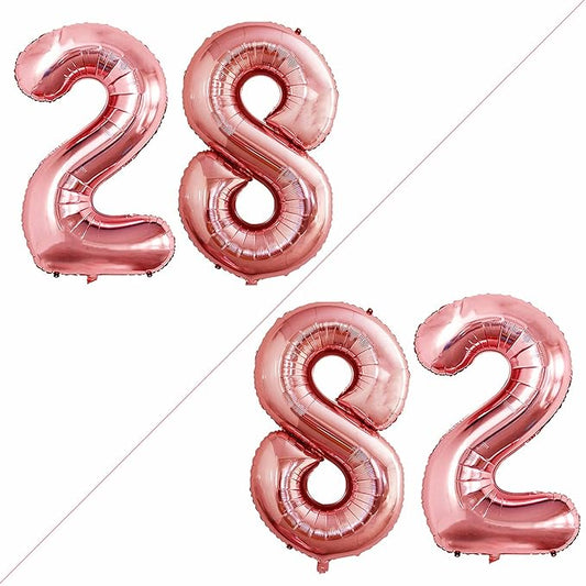 GOER Number 28 Balloons for 28th Birthday Party Decorations,42 Inch Jumbo Foil Helium 82 Balloons for 82nd Birthday Party Decoration (Rose Gold)