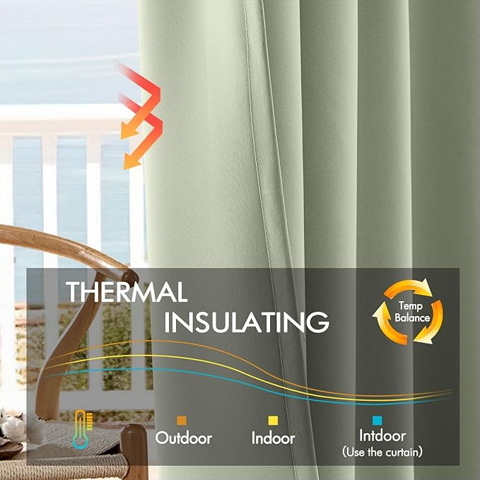 ANRODUO Sage Green Blackout Curtains 84 Inches Long Thermal Insulated Window Treatment Panels Back Tab Rod Pocket Room Darkening Green Drapes for Bedroom Living Room