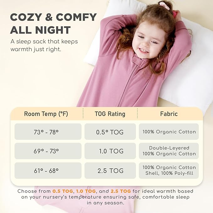 Mama Cheetah Baby Sleep Sack with Sleeves, 0.5 TOG Organic Cotton Wearable Blanket and Two-Way Zipper, Swaddle Transition Long Sleeve Sleeping Bag for Newborn Infant Toddler, 24-48 Months