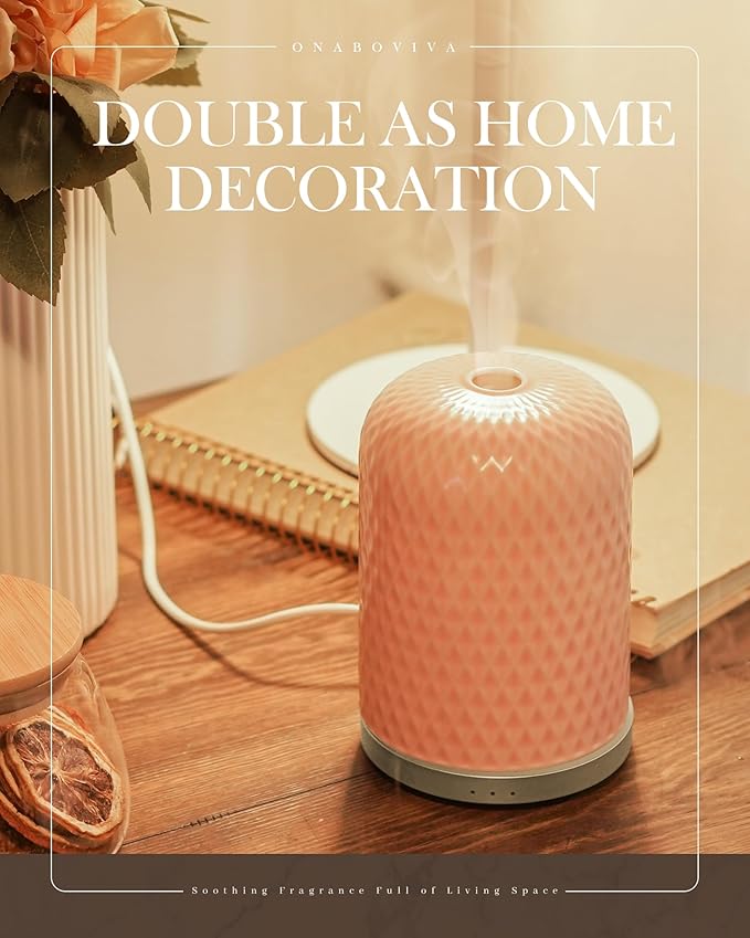 Essential Oil Diffusers,Diffusers for Essential Oils Large Room,110ML Ceramic Diffuser with USB Cable, Warm Ambient Light, Aromatherapy Diffuser Home Decor, Gift Choice, Pink
