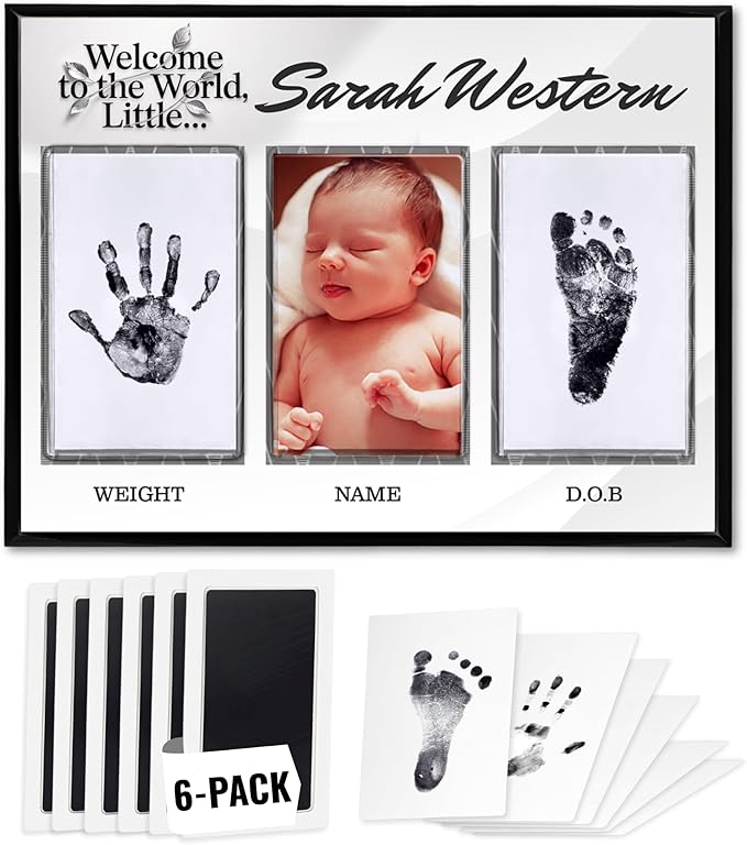 Inkless Hand and Footprint Kit, Baby Keepsake Plaque & Baby Shower Gifts - Ideal as Mom To Be Gift, Nursery Picture Frames, Clean Touch Hand and Footprint Kit (Style 1 - Design 4)