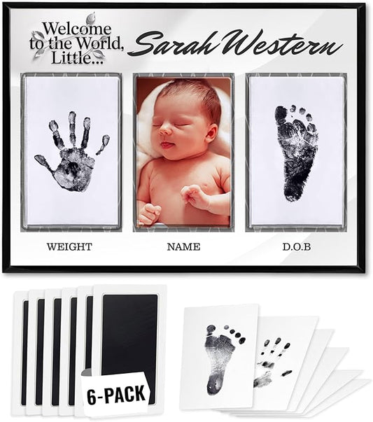 Inkless Hand and Footprint Kit, Baby Keepsake Plaque & Baby Shower Gifts - Ideal as Mom To Be Gift, Nursery Picture Frames, Clean Touch Hand and Footprint Kit (Style 1 - Design 4)