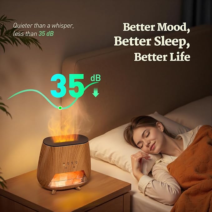 2-in-1 Ultrasonic Aromatherapy Diffuser: Essential Oil Diffuser & Himalayan Salt Lamp, Quiet Scent Diffusers for Home with Cool Mist and Timer Settings