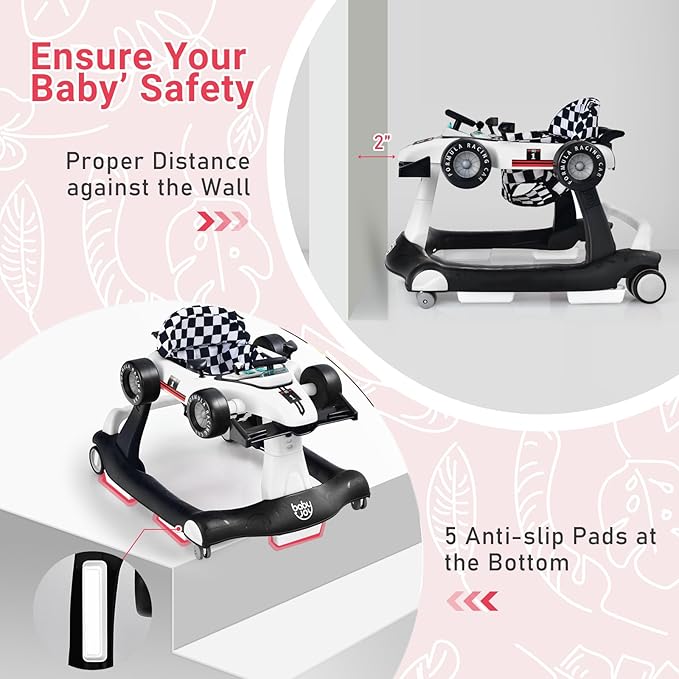 BABY JOY 4-in-1 Baby Walker, Foldable Activity Walker with Adjustable Height & Speed, Music, Lights, Anti-Rollover, Toddler Push Walker, Baby Walker with Wheels for Boys Girls 6-18 Months (White)