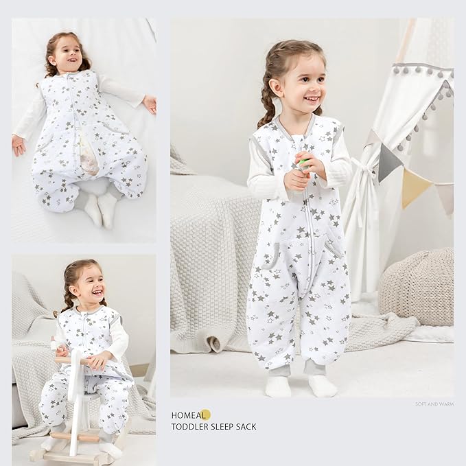 HOMEAL Toddler Sleep Sacks, 1.0 TOG, 12-24 Months, Sleeveless, Wearable Blanket