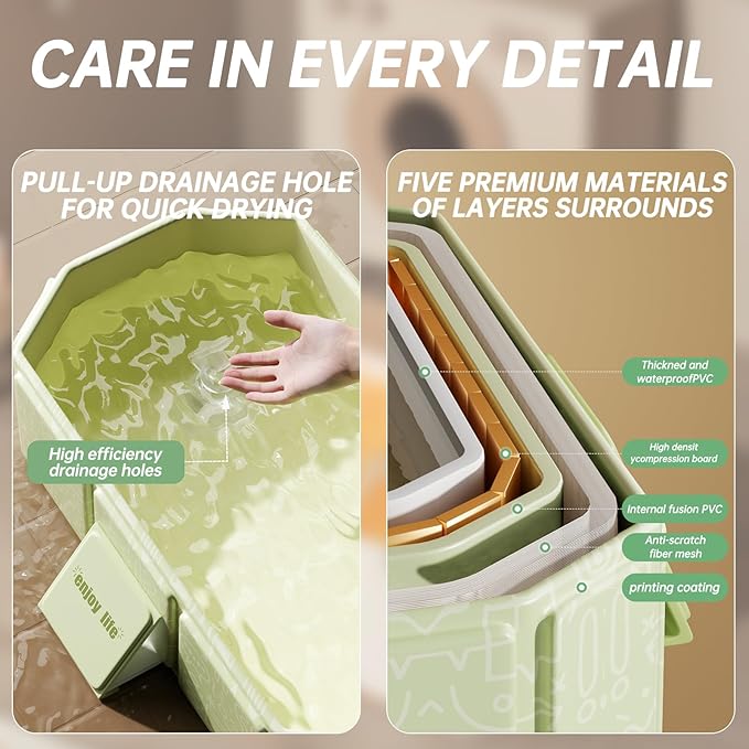 Baby Foldable Kids Bathtub for Infants to Toddler with Non-Slip Base,Easy Storage,Perfect for Small Spaces,Graffiti Green