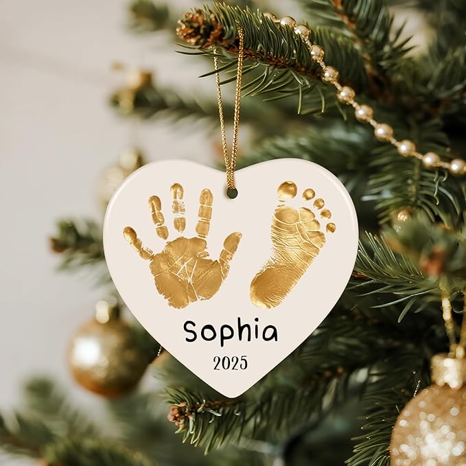 Baby Hand and Footprint Ornament - Baby's Frist Christmas Ornament with Photo, Name, Date - Personalized Baby Gifts, Newborn Keepsake, New Mom Gifts