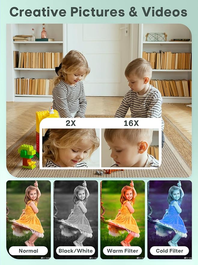 2025 Digital Camera - 1080P Vlog Camera, 44MP Compact, 16X Zoom, Anti-Shake, Green Gift for Kids