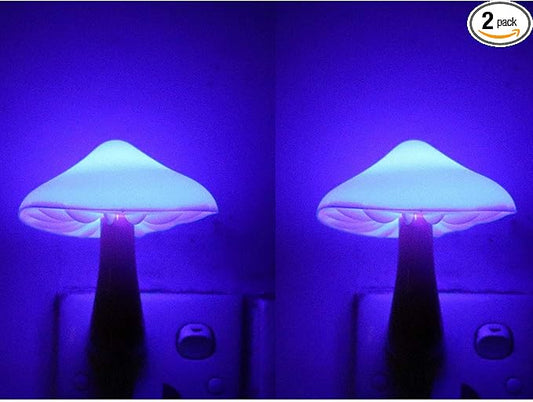 2Pack Sensor LED Night Light Plug in Lamp Mushroom Nightlight Cute Night Lights for Adults Kids Bedroom, Bathroom,Toilet,Hallway,Stairs,Kitchen Blue